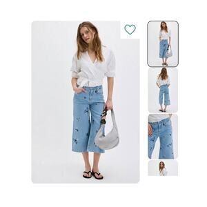 Driftwood Amie Culotte Size 12 Summer Blues Wide Leg Cropped Jeans Embroidered